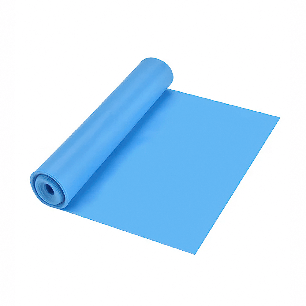 Blue Pilates resistance band for fitness and home gym workouts, made from natural latex for effective training.